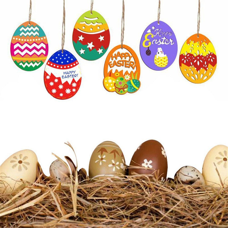 DIY Craft Easter Decorations Hanging Ornaments Drawing Wood Slice Easter Eggs