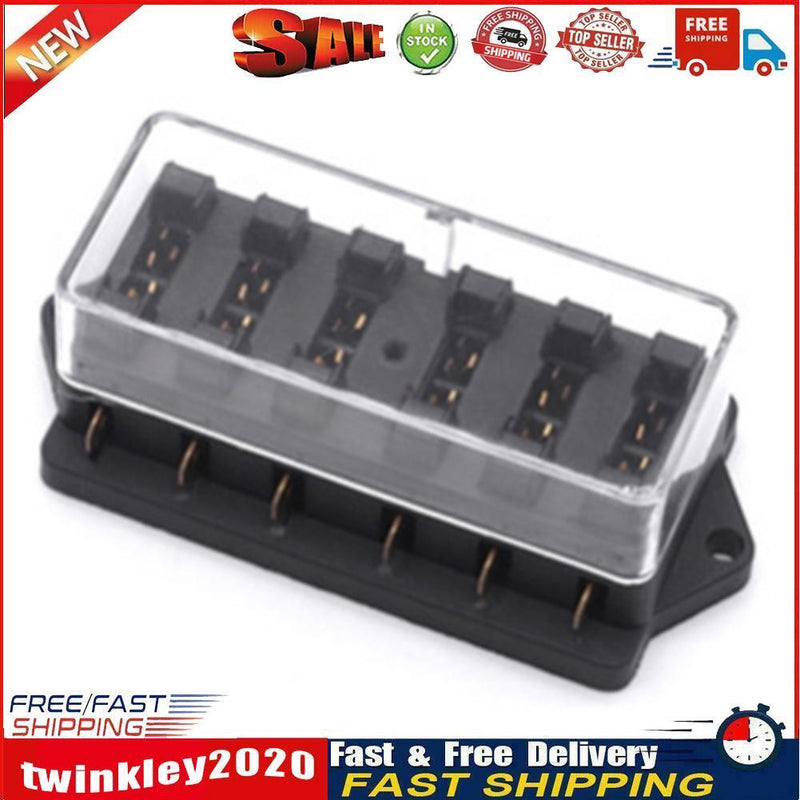 YJ-FB017 6 Ways Auto Circuit Blade Fuse Box Car Yacht RV Block Holder Case Newly