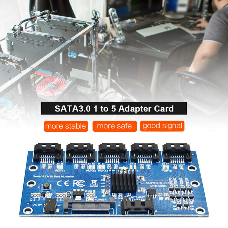 1 to 5 Port SATA Adapter Card SATA 3.0 6Gbps PM Expansion Card Multiplier Riser