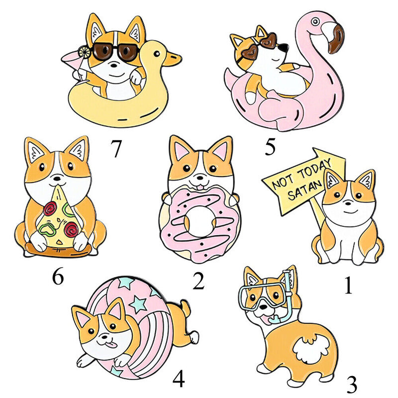 Dripping Oil Cartoon Badge Dog Enamel Pins Brooch Corgi's Happy Life