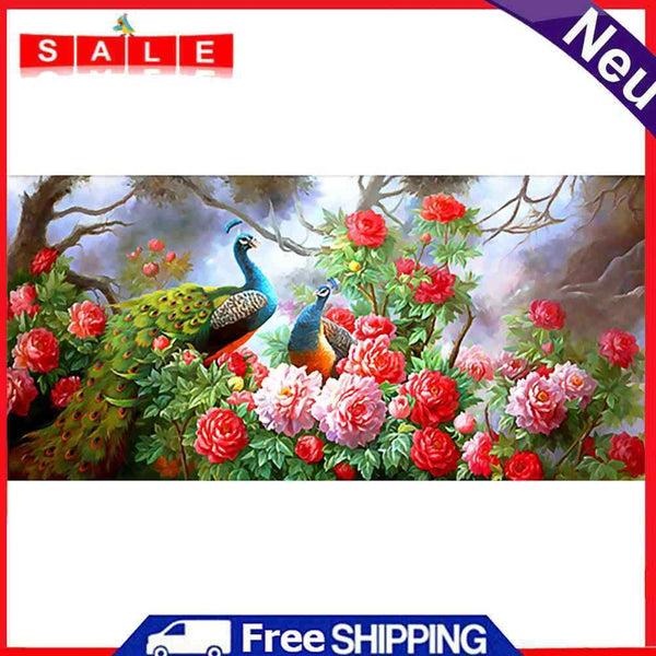 5D Rhinestone Craft Beaded Art Drawing Peacock Peony Diamond Embroidery Mosaic