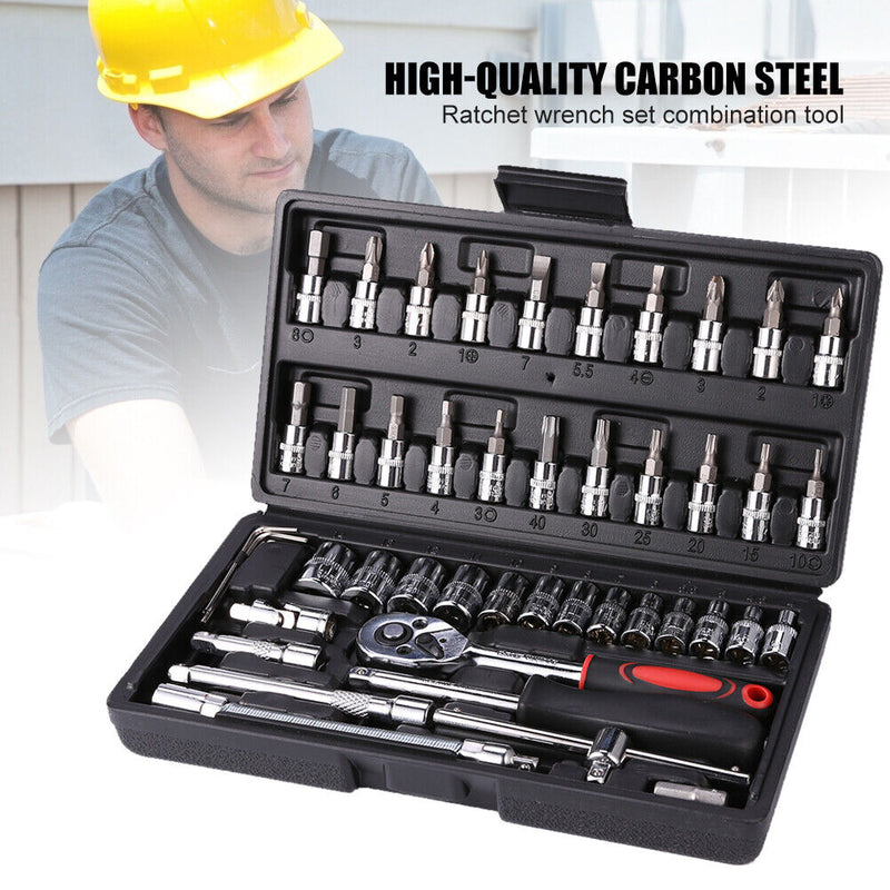 46pcs Socket Wrench Set Ratchet Spanner Multi-functional Car Repair Tool