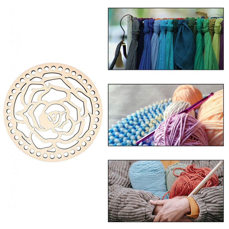 Wooden Basket Bottom Circle Blank Hollow Crochet Basket Wood Base for DIY Knit