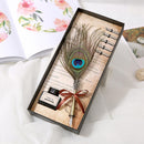 Retro Peafowl Feather Dip Pen Writing Ink Set Fountain Pens Stationery Gift
