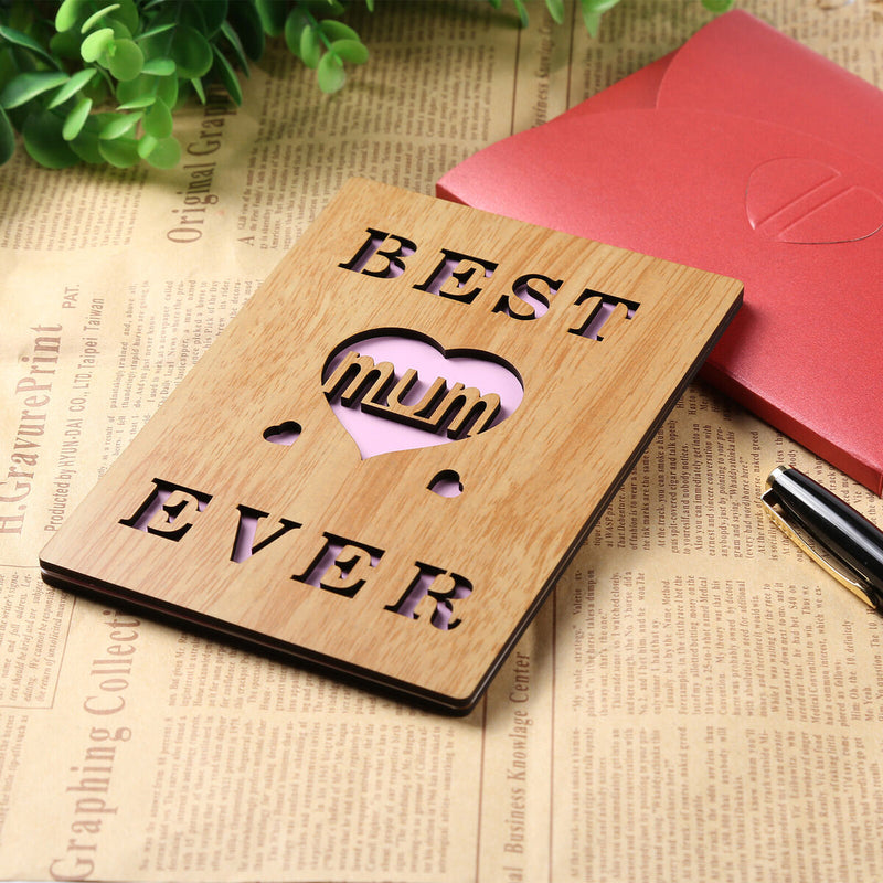 Mothers Day Greeting Card, Wooden Card, Unique Gift for Mom From Son Daughter