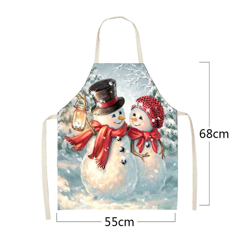Christmas Snowman Linen Apron Durable Washable Neck Apron Kitchen Accessories