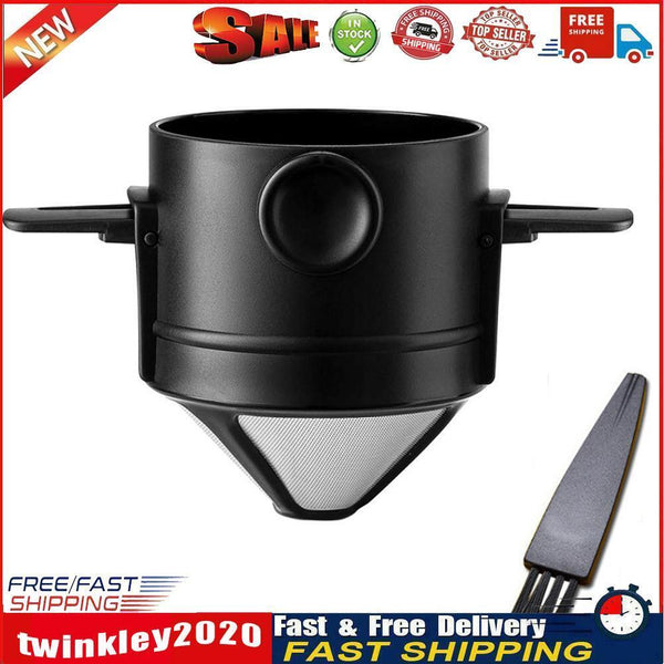 Stainless Steel Folding Coffee Filter with Brush Coffee Dripper (Black) Newly