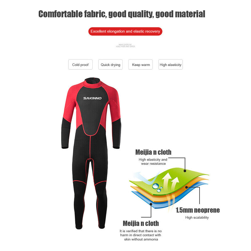 Full Body Men Neoprene Wetsuit Jumpsuit Quick-Drying Wet Suit (Red 2XL) Newly