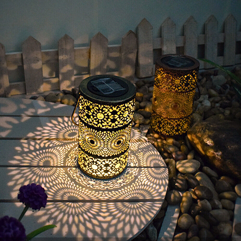 LED Solar Lantern Projection Light Wrought Iron Hanging Garden Courtyard Decor