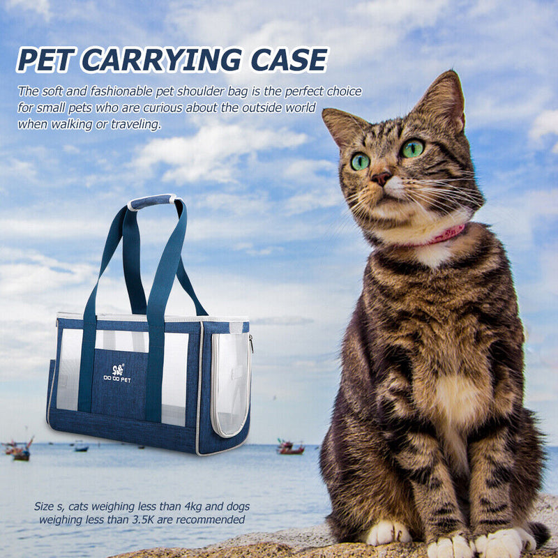Small Pet Carrying Bag Waterproof Foldable Cat Dog Carrier (Navy Blue S)