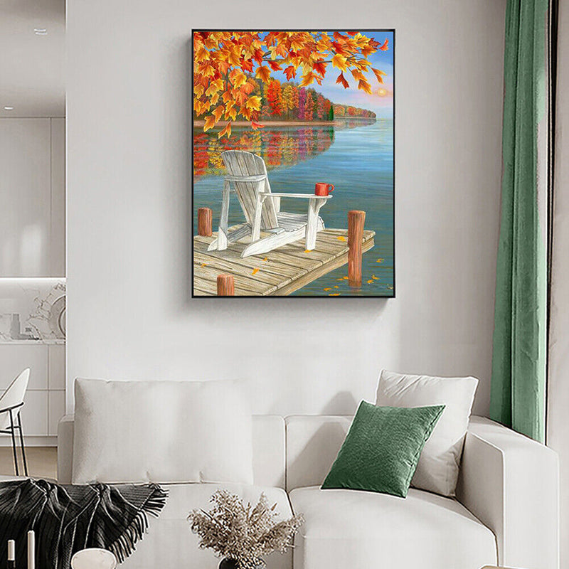 Frameless Oil Paint By Numbers Lake Scene DIY Canvas Picture Craft Kit