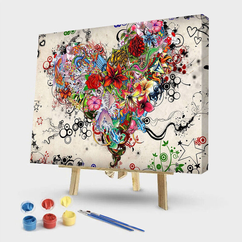 Painting By Numbers DIY Love Heart Hand Painted Canvas Oil Art Picture Craft Kit