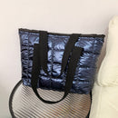 Women Nylon Cotton Padded Quilted Handbag Large Top-handle Bag (Blue)