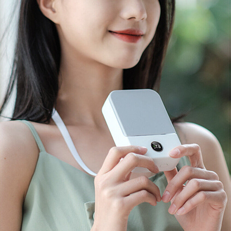 Mini Digital Display Hanging Neck Fan Portable USB Desktop Fans (White)