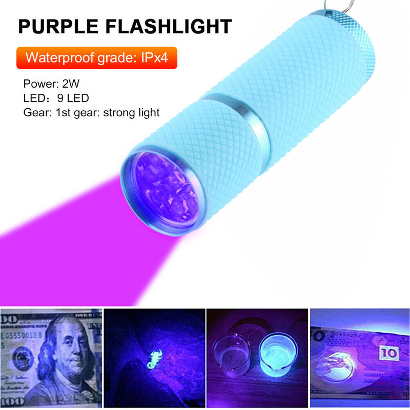 9LED UV Mini Portable Flashlight Purple Light 395-400nm Ultraviolet Torch Lam