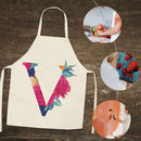 Flower V Printed Linen Apron Waterproof Kitchen Cooking Bibs (82X68CM)