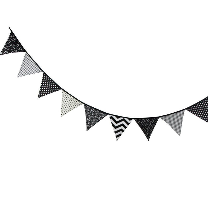 12 Flags 3.2m Black White Cotton Party Wedding Pennant Bunting Banner Decor