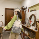 Casual Backpack Nylon Student School Bag Cartoon Pendant Plaid Backpack Shopping
