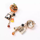 Orange Enamel Crystal Halloween Pumpkin Hanging Earrings*