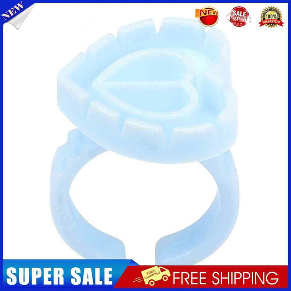 100pcs Heart Eyelash Extension Glue Ring Holder Eyelash Glue Cup (Blue)