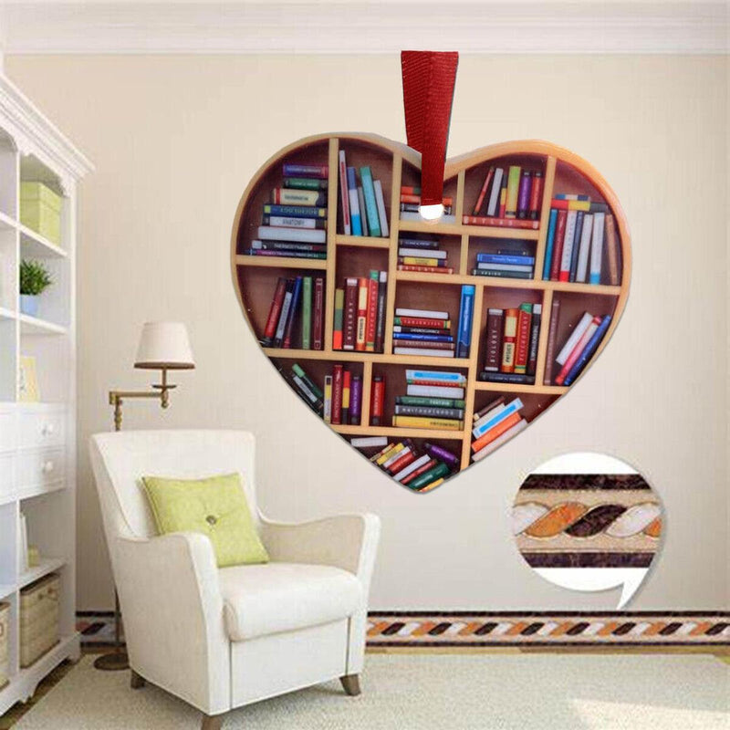 Book Lovers Heart-Shaped Bookshelf Pendant Ornament Christmas Tree Gifts FAST S#