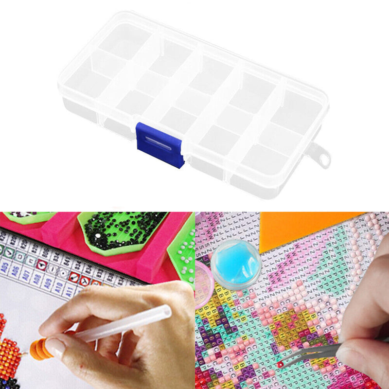 10 Grids Compartments Plastic Transparent Organizer Diamond Storage Box Newly