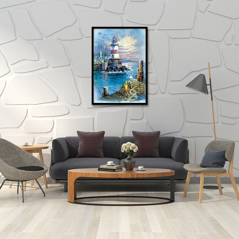 5D Full Round Drill DIY Seaside Light Tower Rhinestone Mosaic Diamond Painting