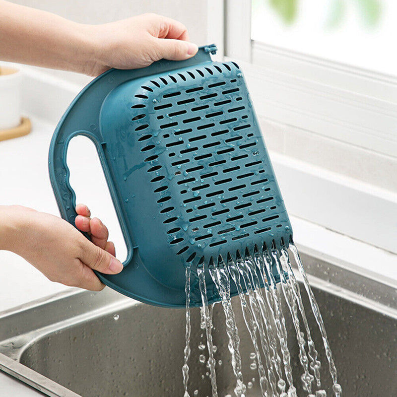 Foldable Drain Basket Fruit Vegetable Kitchen Washing Sink Strainer (Blue)