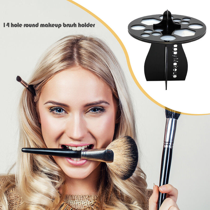 Acrylic Makeup Brush Drying Rack 14 Holes Detachable Brush Holder (Black) Newly