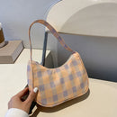Retro Women Plaid Printing Shoulder Underarm Bag Casual Ladies Small Hobos Purse