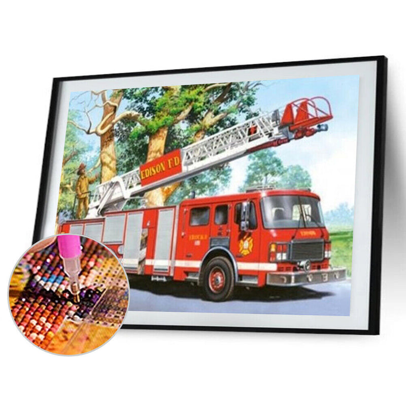 5D DIY Full Drill Diamond Painting Fire Truck Cross Stitch Mosaic Kit Wall Decor