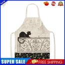 Kitchen Linen Apron Black Cat on Balcony Painted Dinner Cooking Pinafore