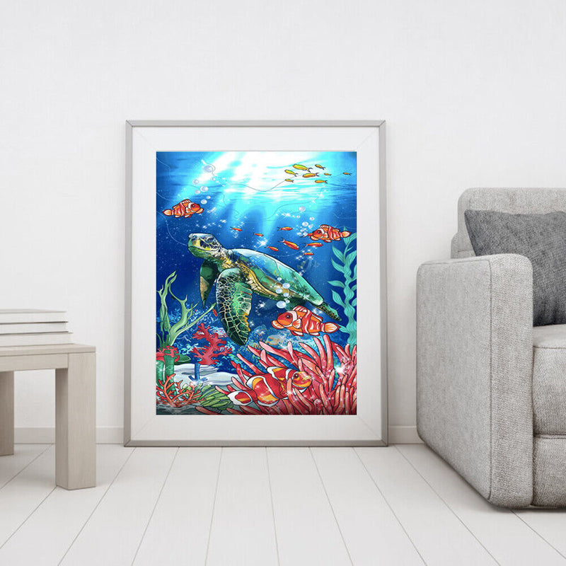 DIY Paint By Number Kit Frameless Turtle Fish Handpainted Canvas Wall Art Dec