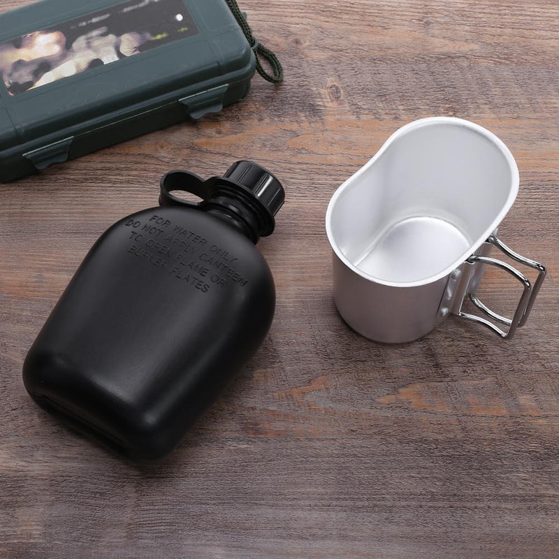 Portable Outdoor Hiking Camping Digital Kettle Bottle with Lunch Box(Black)