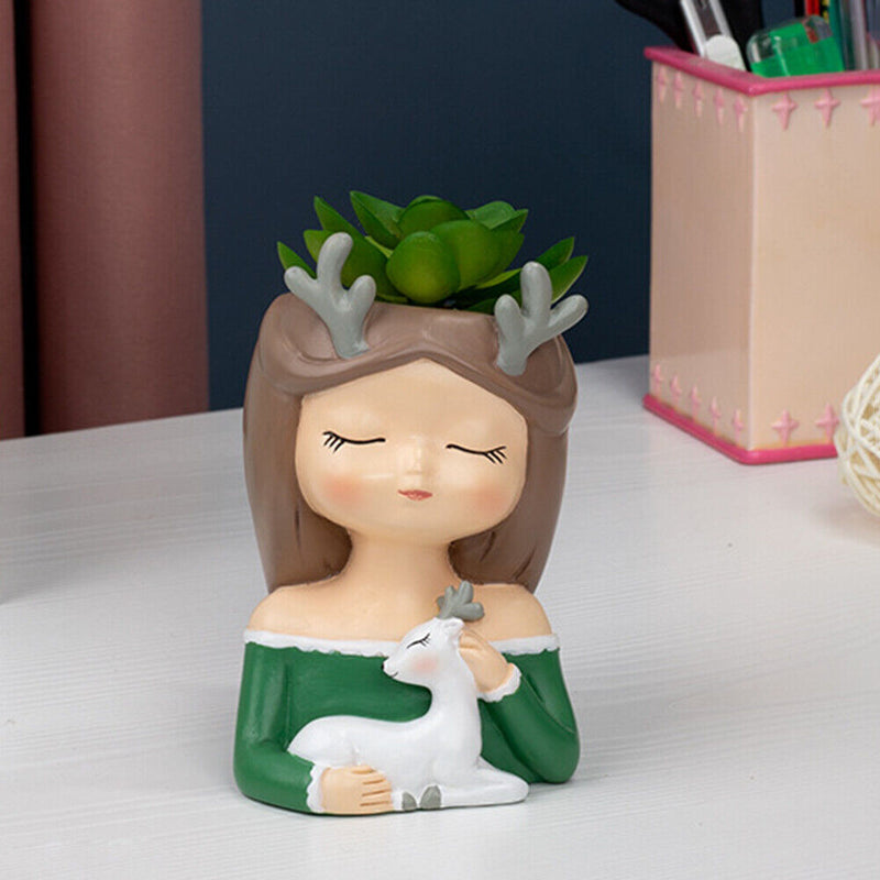 Cartoon Girl Flowerpot Holder Figures Bonsai Pot Vase Home Planter Decorations