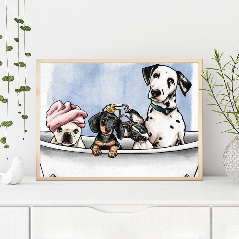 Oil Paint by Numbers Bathtub Dog Canvas Artwork Living Room Picture Decorat