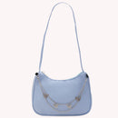Women Solid Color Chain Messenger Bag Zipper Crossbody Bag (Blue)