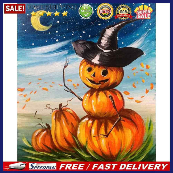 Frameless Oil Paint By Numbers DIY Pumpkin Halloween Picture Craft Home Dec
