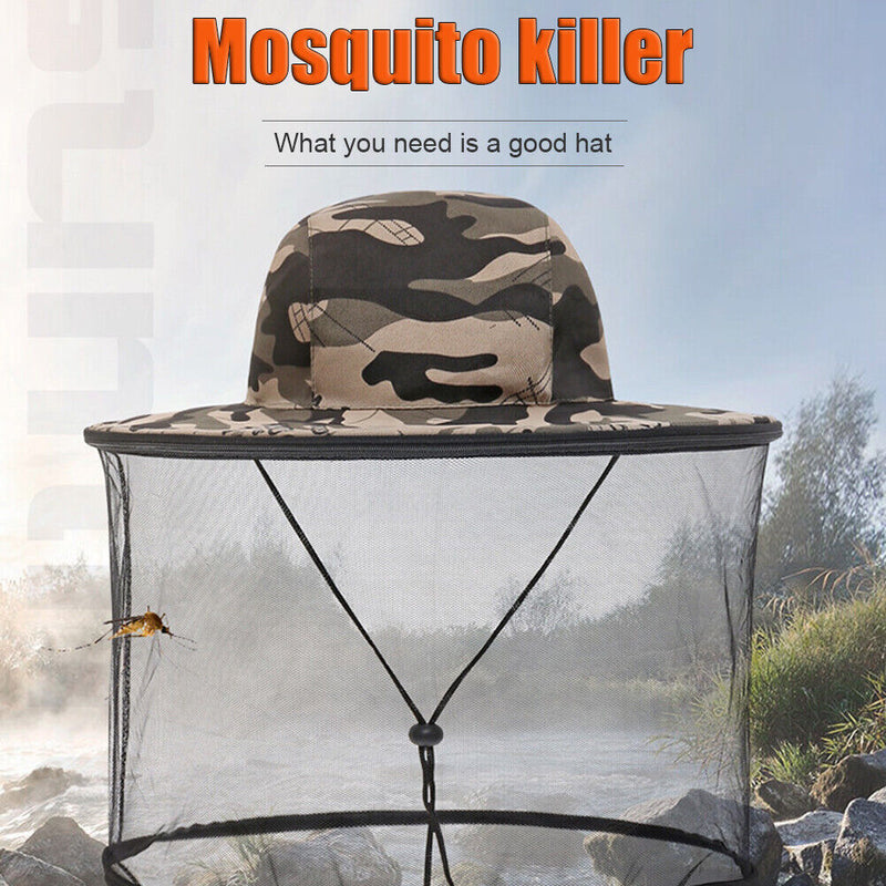 Outdoor Fishing Camp Cap Anti Mosquito Bee Sunshade Net Protector Hat (A) Newly