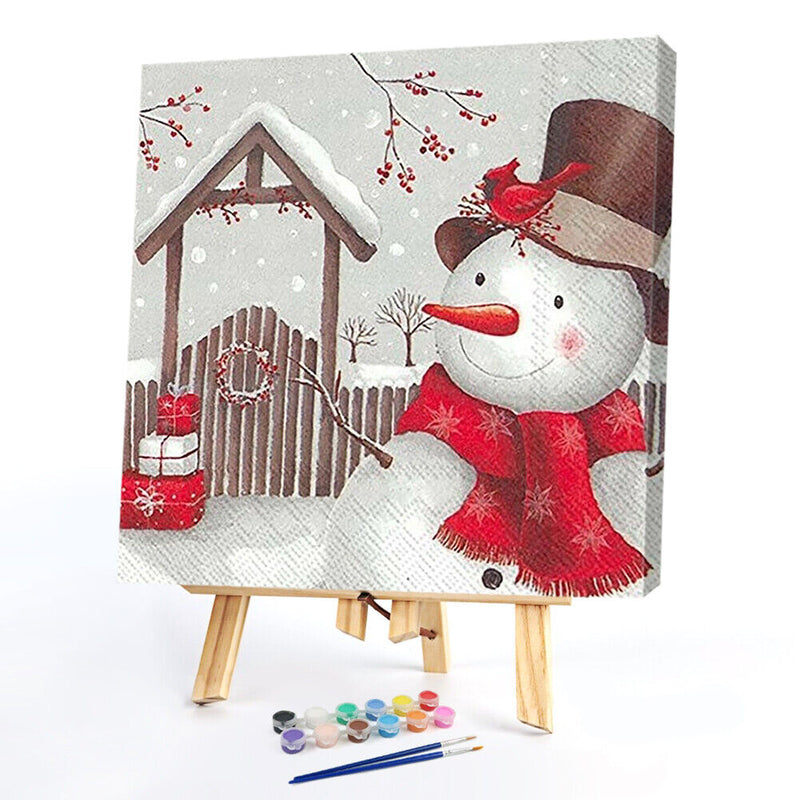 Oil Paint By Numbers Snowman Frameless Picture Craft Kit for Home Living Room