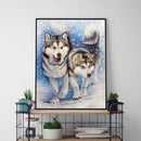 Full Diamond Ornaments 5D Round Drill Kit Snowflake Wolves DIY Painting