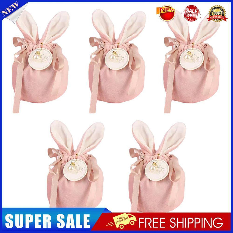 Velvet Easter Rabbit Candy Packing Bags Jewelry Organizer Decor (Pink)