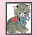 22x26cm Cat Rose 14CT Counted Embroidery Animals Canvas Needlework Sets DIY Gift