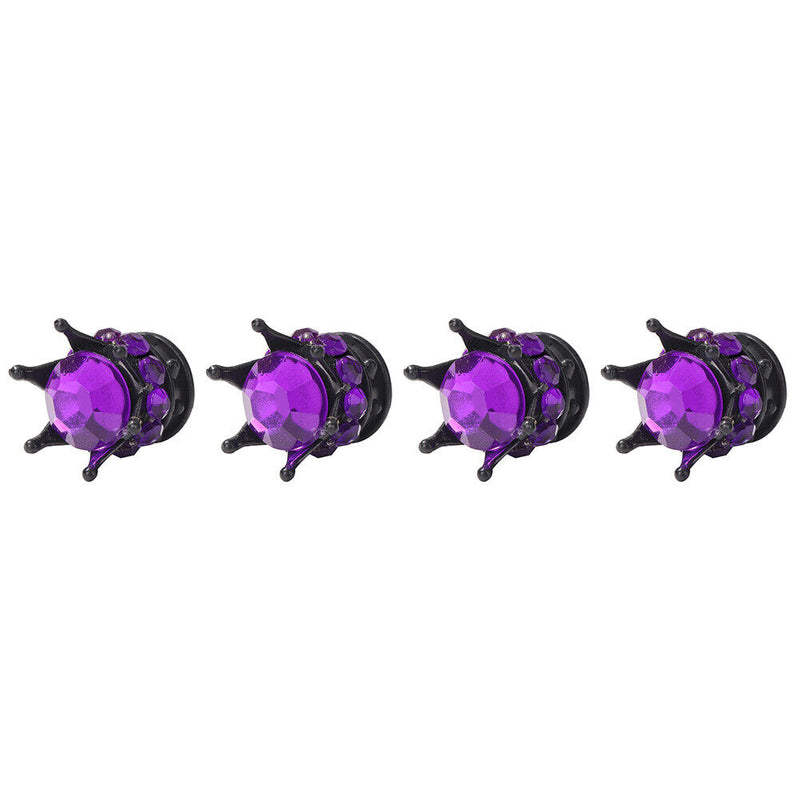 4pcs Auto Car Bling Rhinestone Black Crown Wheel Tire Valve Caps (Purple)