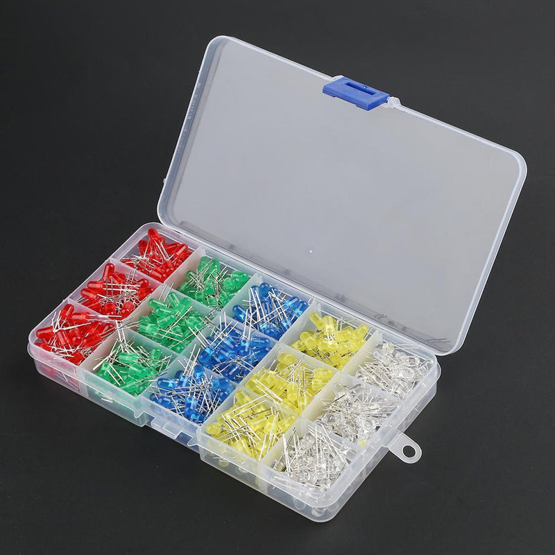 500pcs 5mm LED Diode Light Assorted Kit DIY Set White Yellow Red Green Blue
