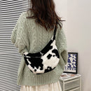 Female Fluffy Fashion Cow Pattern Shoulder Bag Autumn Winter Phone Bag Handbag