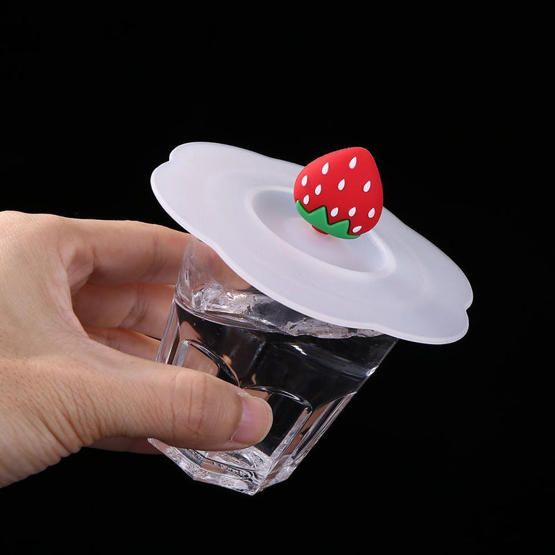 5pcs Silicone Cup Cover Heat-resistant Leak Proof Cartoon Lid(Strawberry)
