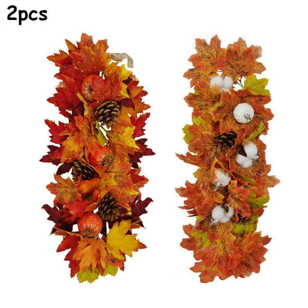 2 pc Artificial Maple Leaf Garlands Autumn Hanging Thanksgiving Christmas Z2H5