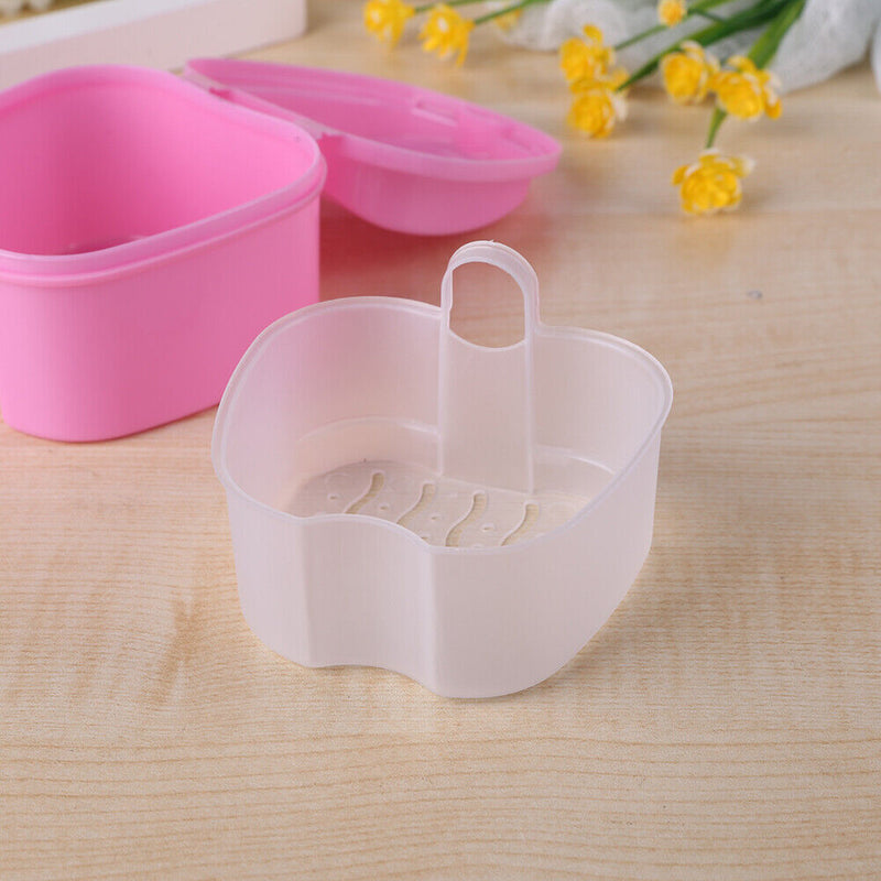 Oral Tooth Care Denture Bath Holder False Teeth Storage Box Case w/Hanging