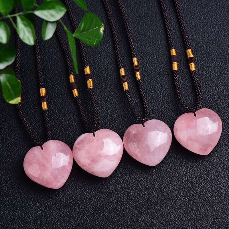 Healing Magic Wand Gift Energy Pink Crystal Necklace Heart Pendant Gem Jade